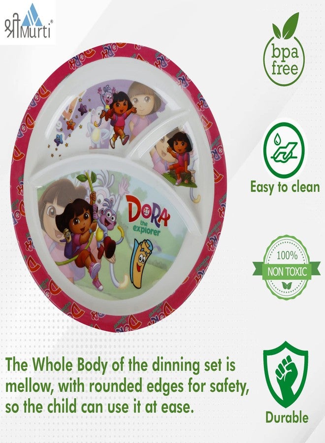 Shree Murti Melamine Kids Plate | Round 3 Section 10'' Multicolor Plate with Cartoon Prints for Boys and Girl | Food Serving Plate (Dora) - Image 3