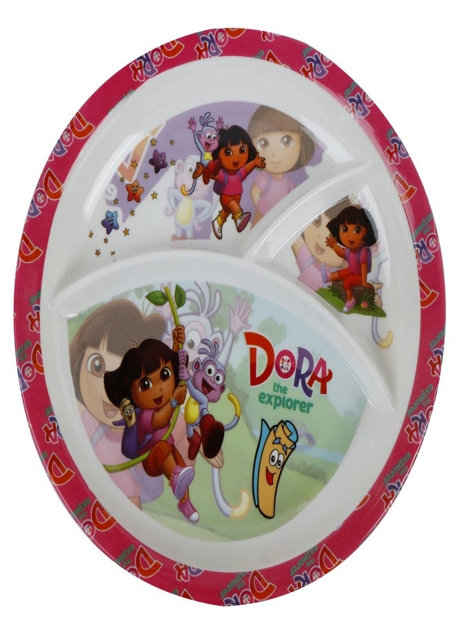 Shree Murti Melamine Kids Plate | Round 3 Section 10'' Multicolor Plate with Cartoon Prints for Boys and Girl | Food Serving Plate (Dora) - Image 1
