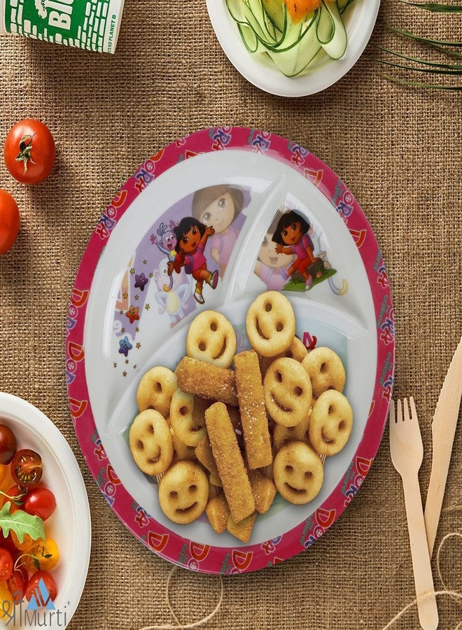 Shree Murti Melamine Kids Plate | Round 3 Section 10'' Multicolor Plate with Cartoon Prints for Boys and Girl | Food Serving Plate (Dora) - Image 2