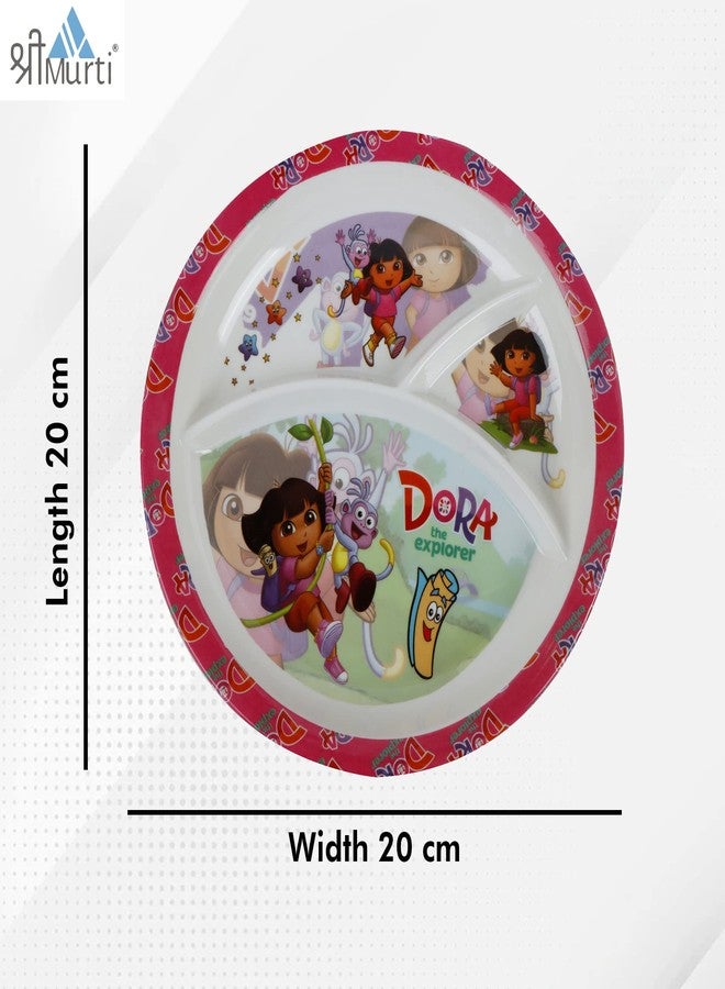 Shree Murti Melamine Kids Plate | Round 3 Section 10'' Multicolor Plate with Cartoon Prints for Boys and Girl | Food Serving Plate (Dora) - Image 4