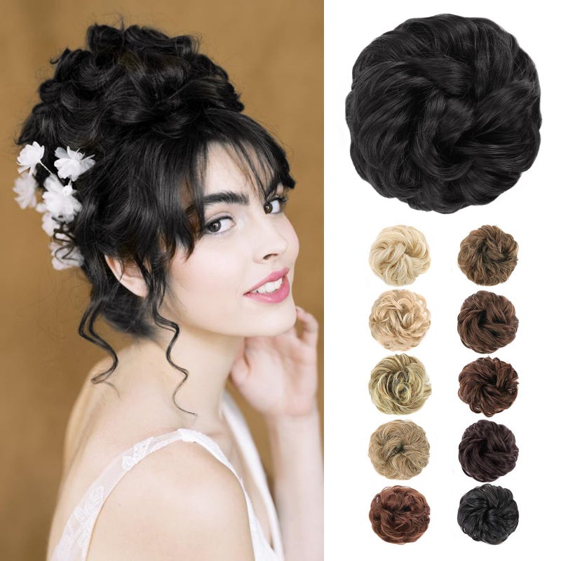 MORICA 1PCS Messy Hair Bun Hair Scrunchies Extension Curly Wavy Messy Bun Hair Synthetic Chignon Hairpieces for WomenBlack