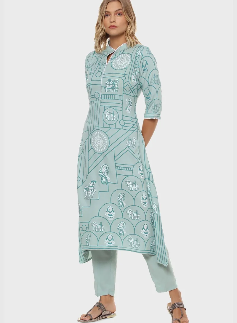 Instafab Printed Kurti and Pant Set