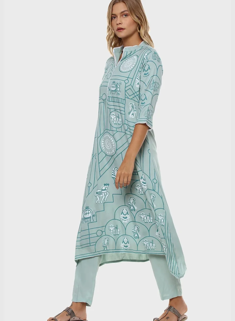 Instafab Printed Kurti and Pant Set