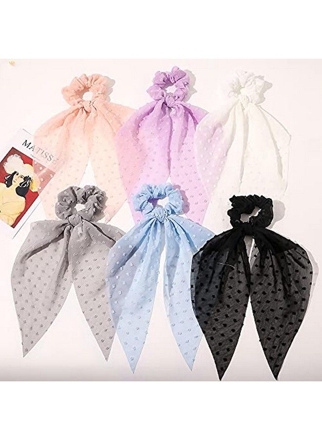 DINPREY Long Hair Scarf Scrunes Silk Hair Ribbon Bow Scrunes For Women Girls Black Bowknot Hair Ties Bands 6Pcs Elastics Ponytail Holder (6 Pcs Donut Hair Ties)  - Image 4