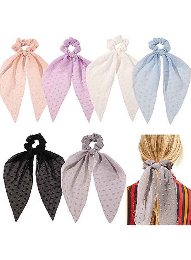 DINPREY Long Hair Scarf Scrunes Silk Hair Ribbon Bow Scrunes For Women Girls Black Bowknot Hair Ties Bands 6Pcs Elastics Ponytail Holder (6 Pcs Donut Hair Ties)  - Image 3