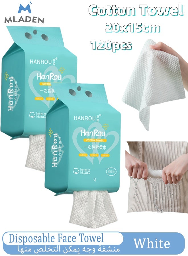MLADEN 2Pack 120pcs Disposable Face Towel, Cotton Tissue Makeup Remover Dry Wipes, Soft Washcloths Facial Cleansing Cotton Tissue Dry Wet Dual Portable Use for Sensitive Skin & Baby & Personal Care,20x15cm - Image 1