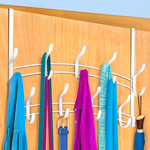 LYNK Professional Home Over the Door Hooks 18 Hook Over the Door Coat Rack Over the Door Hanger Hanging Towels or Clothes Bathroom Bedroom Laundry Room Lifetime Ltd Warranty White - Image 1