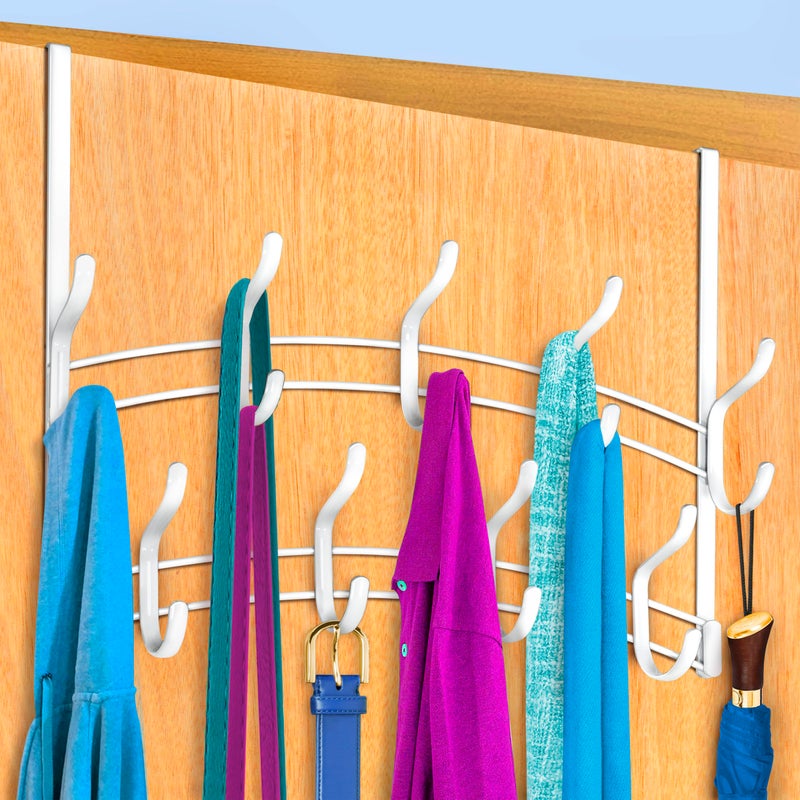 LYNK Professional Home Over the Door Hooks 18 Hook Over the Door Coat Rack Over the Door Hanger Hanging Towels or Clothes Bathroom Bedroom Laundry Room Lifetime Ltd Warranty White - Image 2