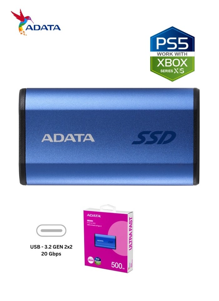 ADATA - SE880 500GB External SSD | Portable Ultra Fast Solid State Drive Compatible with PS5 XBOX | Blue - Image 1