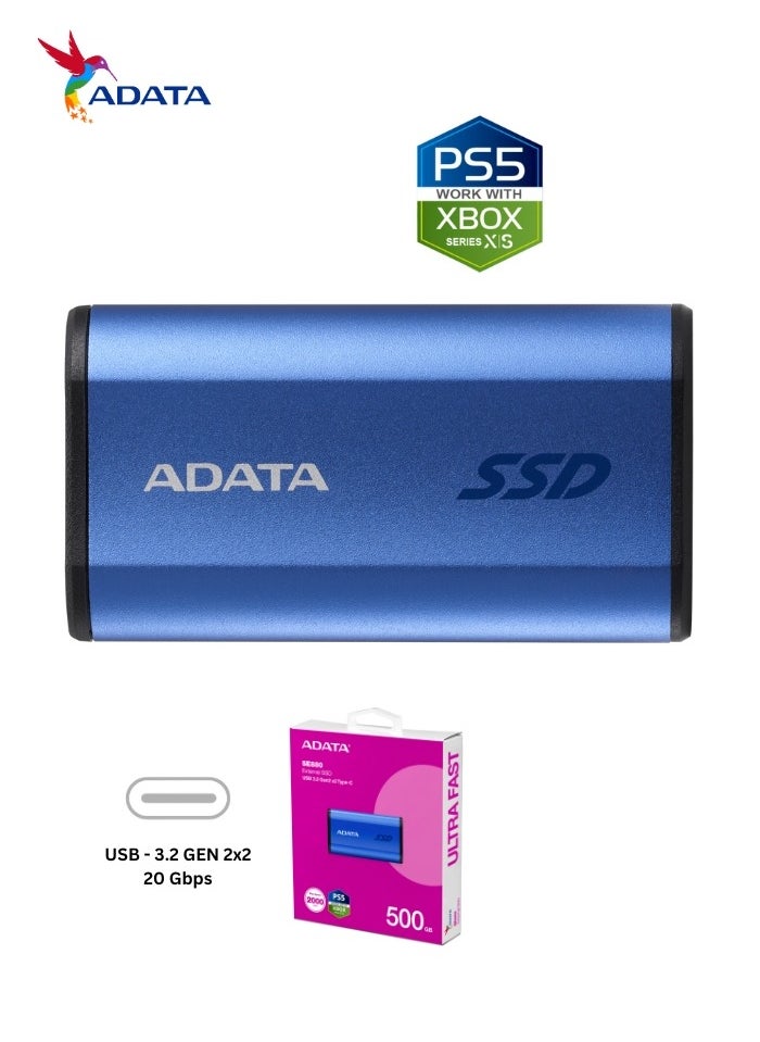 ADATA - SE880 500GB External SSD | Portable Ultra Fast Solid State Drive Compatible with PS5 XBOX | Blue - Image 1