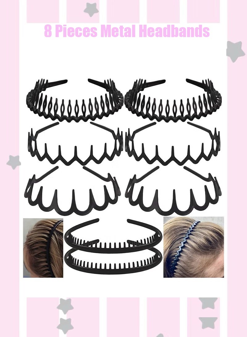 8PCS Metal Spring Wavy Hairband Hair Hoop, Simple Fashionable Headband Headwear Accessories for Men, Women, Black - Image 1