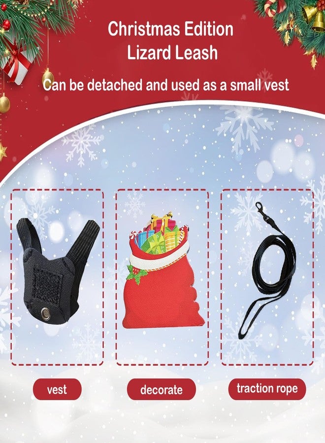 hokable Christmas Bearded Dragon Santa Hat Lizard Leash Harness Set - with Santa Hat Lizard Leash Harness Reptile Leopard Gecko Christmas Cosplay Accessories - Image 4