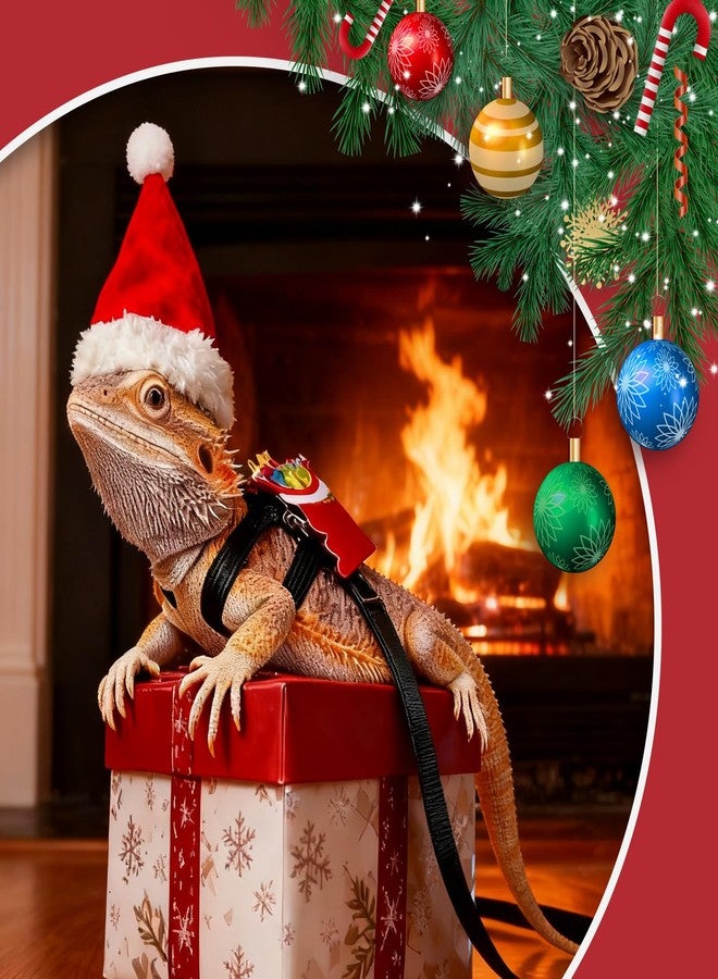 hokable Christmas Bearded Dragon Santa Hat Lizard Leash Harness Set - with Santa Hat Lizard Leash Harness Reptile Leopard Gecko Christmas Cosplay Accessories - Image 5
