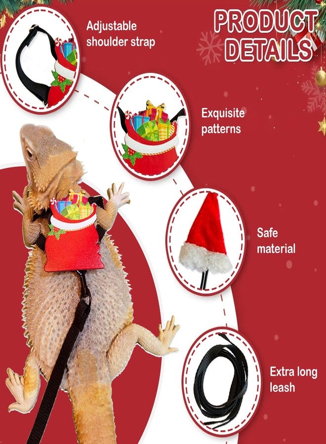 hokable Christmas Bearded Dragon Santa Hat Lizard Leash Harness Set - with Santa Hat Lizard Leash Harness Reptile Leopard Gecko Christmas Cosplay Accessories - Image 3
