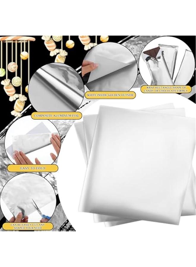 هوكور 200 قطعة من اغلفة حلوى الشوكولاتة من دوركو من رقائق الالومنيوم مع ورق سميك لدعم الطعام بنفسك، هدايا تغليف الحلوى، 7.87 × 7.87 انش، فضي - Image 3