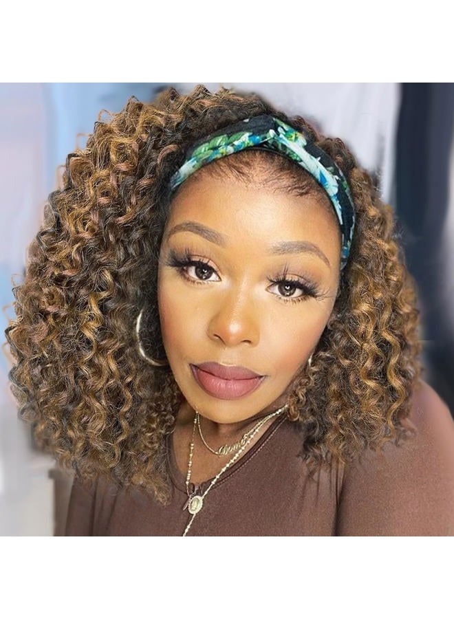 Aisaide Headband Wig 12 Inch Curly Headband Wigs for Black Women Glueless No Lace Front Wig Deep Curly Half Hair Wigs - Image 1