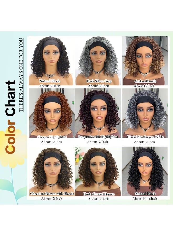 Aisaide Headband Wig 12 Inch Curly Headband Wigs for Black Women Glueless No Lace Front Wig Deep Curly Half Hair Wigs - Image 4