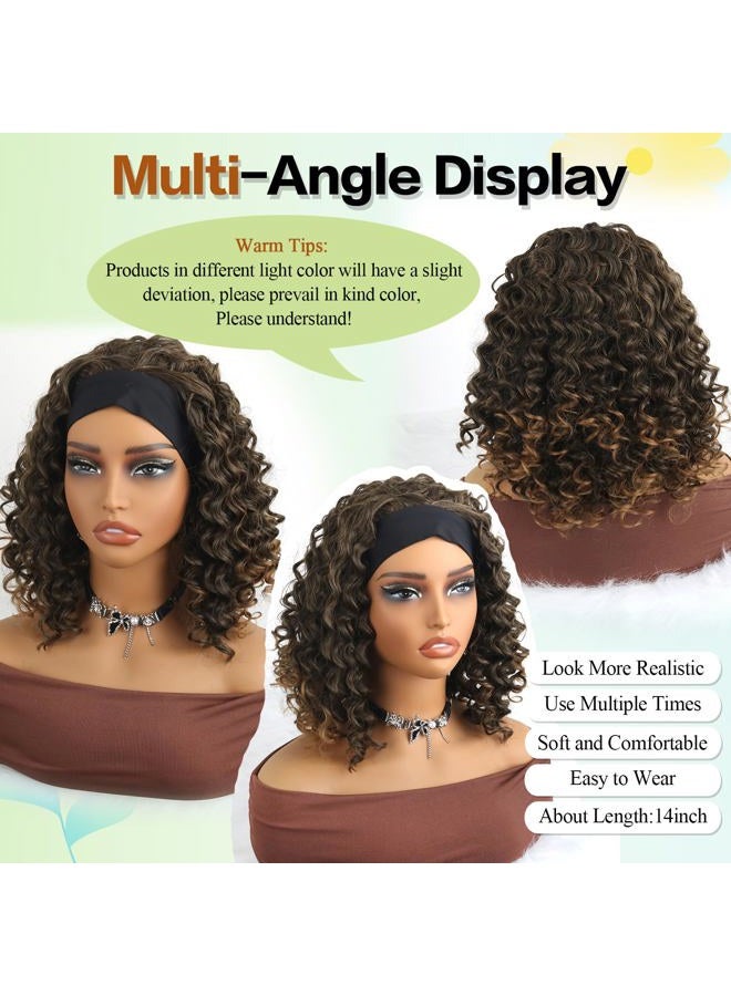Aisaide Headband Wig 12 Inch Curly Headband Wigs for Black Women Glueless No Lace Front Wig Deep Curly Half Hair Wigs - Image 3