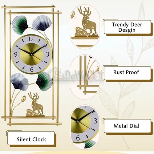 DeWoGift Deer Metal Wall Clock 24×12 Inch | Decorative Analog Wall Watch for Living Room Bedroom Office | Artistic Multicolour Metal Wall Hanging Home Décor - Image 2