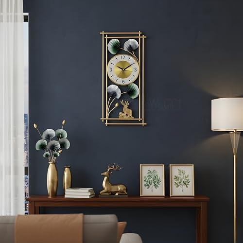 DeWoGift Deer Metal Wall Clock 24×12 Inch | Decorative Analog Wall Watch for Living Room Bedroom Office | Artistic Multicolour Metal Wall Hanging Home Décor - Image 1
