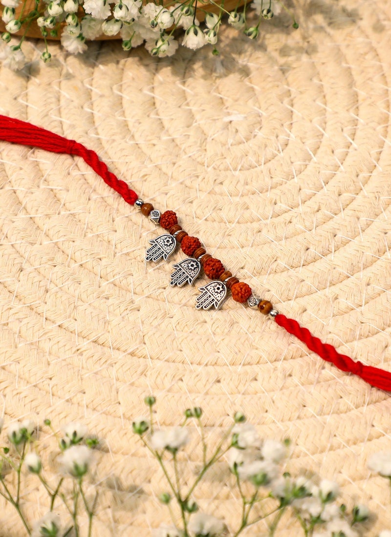 Madhoor Hamsa Rudraksha Rakhi for Brother Red Raksha Bandhan 1 Piece-38 CM - Image 3