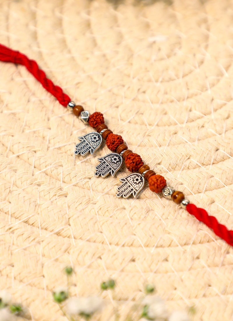 Madhoor Hamsa Rudraksha Rakhi for Brother Red Raksha Bandhan 1 Piece-38 CM - Image 1