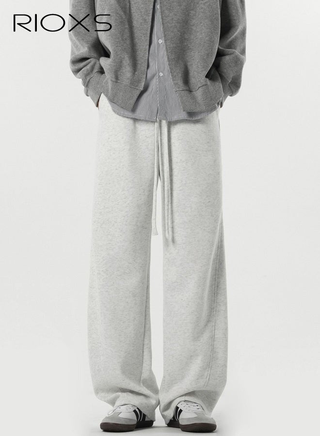 RIOXS Men's Baggy Sweatpants, Wide Leg Elastic Drawstring Waist Athletic Sweatpants with Pockets, Loose Fit Lounge Track Pants, Spring Fall Soft Breathable Sports Pants, Trendy Workout Open Bottom Joggers, for Hiking, Runnig, Yoga, Biking, Daily Wear, Light Grey - Image 2