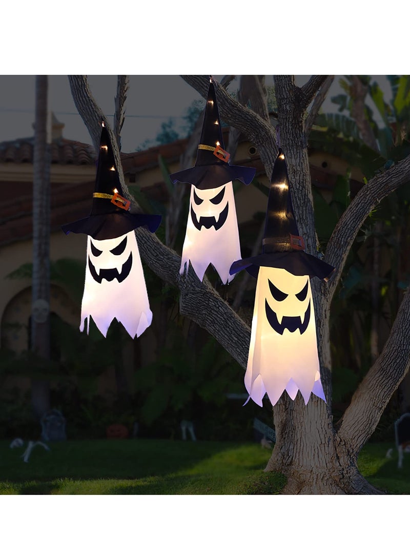 SYOSI Halloween Decorations Outdoor Hanging Lighted Glowing Ghost Sorcerer Witch Hat Decorations, with 3 Lighting Modes for Outdoor Yard Tree Halloween Party Lights String 3Pcs - Image 1