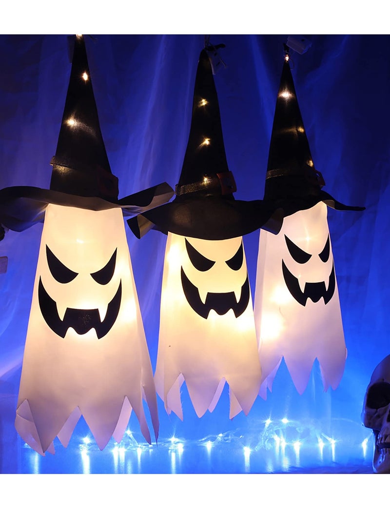 SYOSI Halloween Decorations Outdoor Hanging Lighted Glowing Ghost Sorcerer Witch Hat Decorations, with 3 Lighting Modes for Outdoor Yard Tree Halloween Party Lights String 3Pcs - Image 2