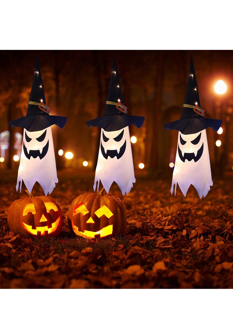 SYOSI Halloween Decorations Outdoor Hanging Lighted Glowing Ghost Sorcerer Witch Hat Decorations, with 3 Lighting Modes for Outdoor Yard Tree Halloween Party Lights String 3Pcs - Image 5