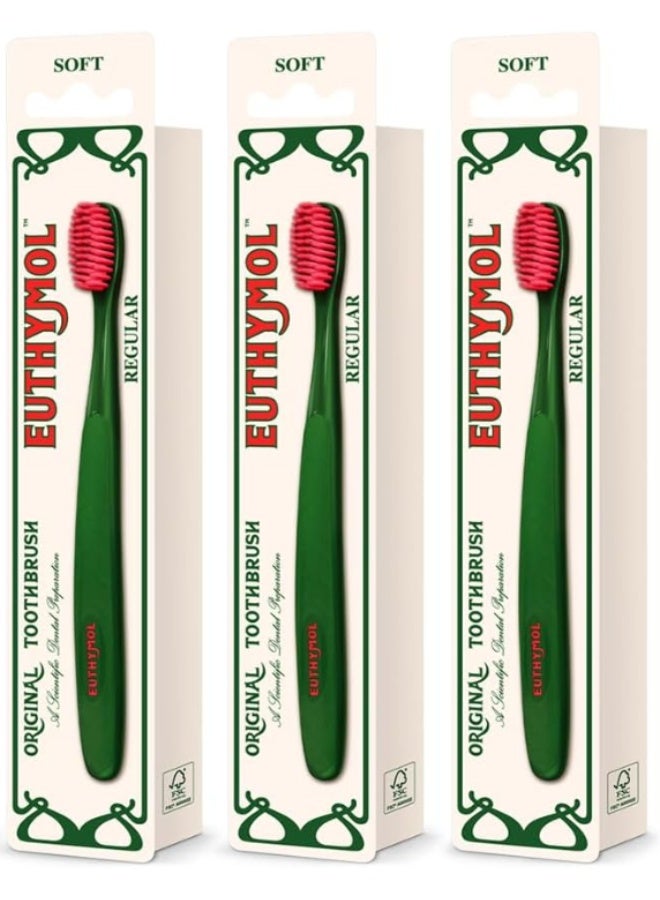 Euthymol Original Soft Regular Toothbrush (3 Pack) | Soft Bristle Manual Toothbrush for Sensitive Teeth & Gums - Image 1