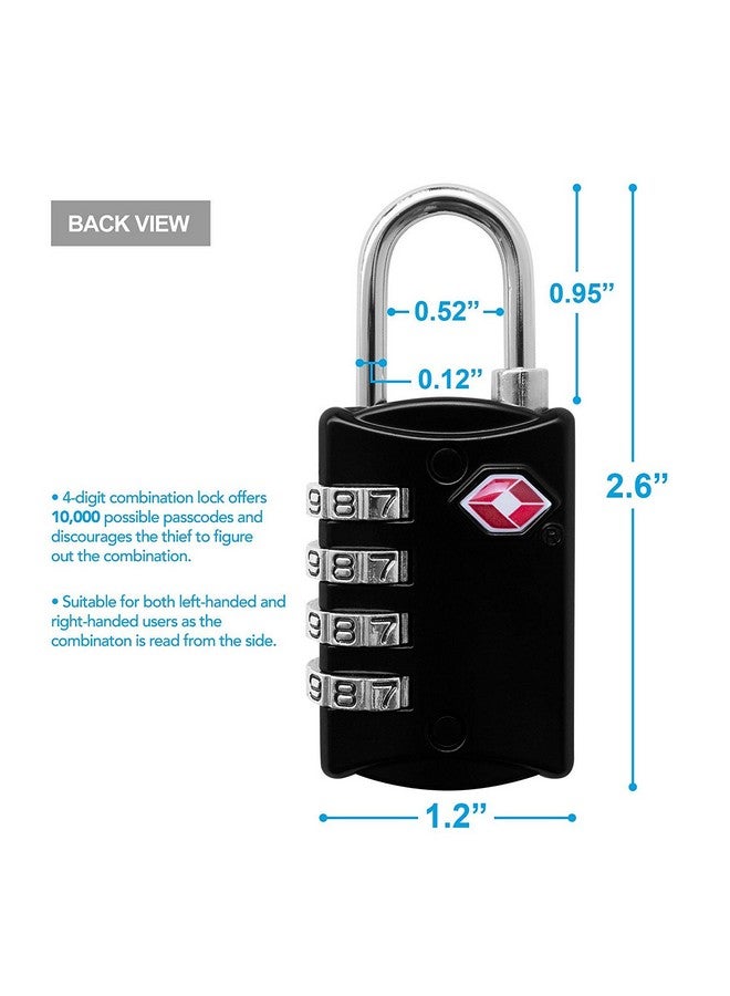 Iktu Tsa Luggage Locks (2 Pack) - 4 Digit Combination Steel Padlocks - Approved Travel Lock For Suitcases & Baggage (Black & Silver Colour) - Image 5