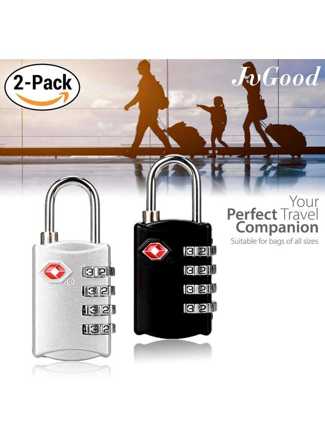 Iktu Tsa Luggage Locks (2 Pack) - 4 Digit Combination Steel Padlocks - Approved Travel Lock For Suitcases & Baggage (Black & Silver Colour) - Image 2