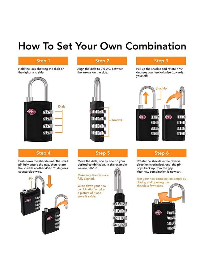 Iktu Tsa Luggage Locks (2 Pack) - 4 Digit Combination Steel Padlocks - Approved Travel Lock For Suitcases & Baggage (Black & Silver Colour) - Image 3