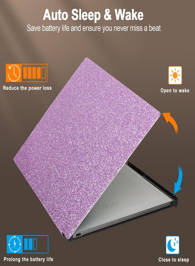 Caweet Stand Case for Remarkable Paper Pro 11.8 Inch 2024, Hard Back Shell Protective Auto Sleep/Wake Book Folio Cover with Pen Holder and Hand Strap, Glitter Purple - Image 4