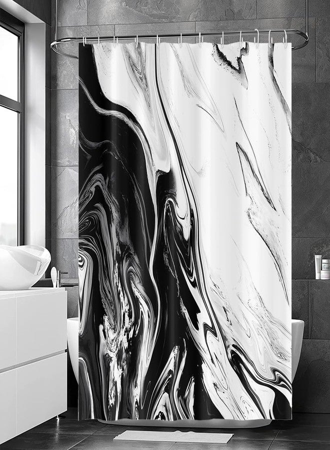 Ruelvth Black and White Shower Curtain, Modern Abstract Marble Shower Curtain for Bathroom Aesthetic Ink Texture Waterproof Fabric Shower Curtain Set with Hooks, 72x72 Inch - Image 2