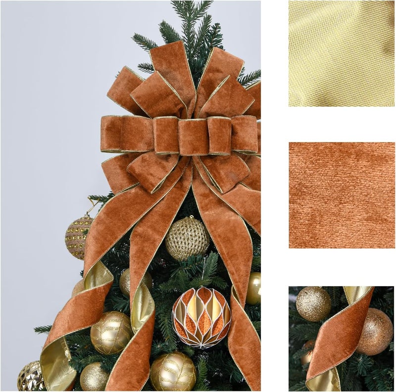 BUVANE Christmas Tree Topper,48x13 Inches Velvet Toppers Bow,Large Decorative Bows for Christmas Decoration (Khaki) - Image 3