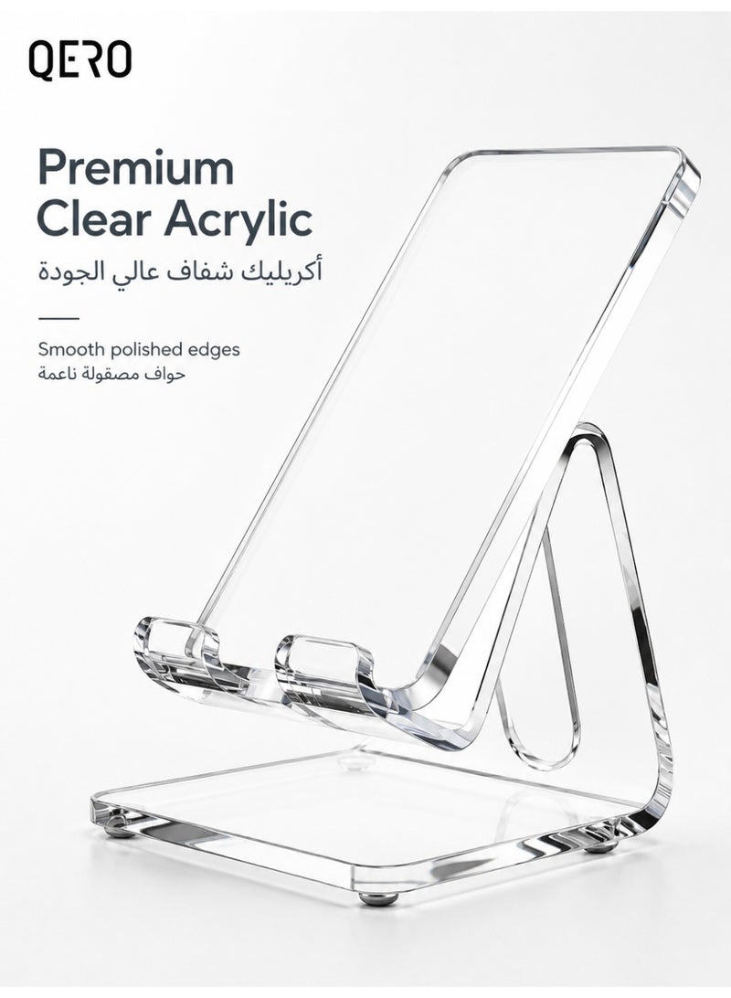 كيورو QERO حامل هاتف أكريليك شفاف للمكتب، حامل جوال ثابت وشفاف للهواتف الذكية والأجهزة اللوحية وأجهزة الألعاب المحمولة، مناسب للمكتب والمطبخ والطاولة الجانبية - Image 2