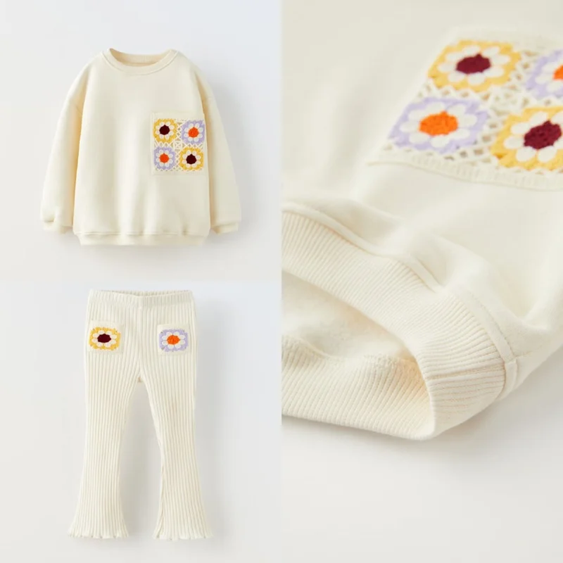 مينيمن جيجيليري My Little One's Cicileri Crochet Pocket, Ribbed Tights 2-Piece Set - Cream