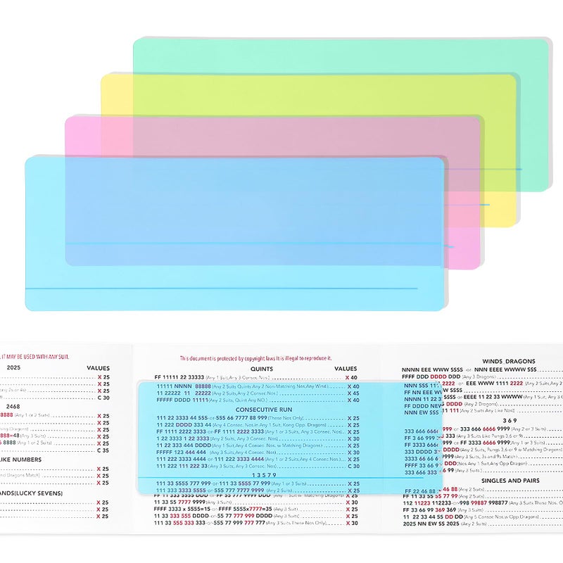 linastu 4Pack Mahjong Line Finder, Mahjong Line Reader Guide, Mah Jongg Card Mah Jong Accessories and Gifts, Mah Jong Game Rules Helper (Blue/Yellow/Green/Pink) - Image 1
