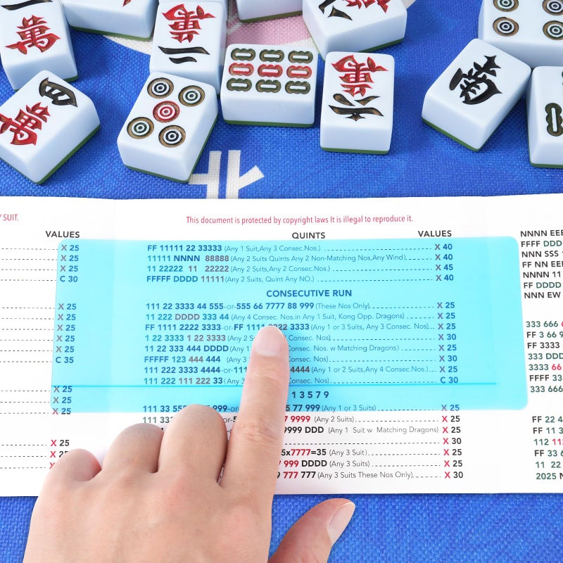 linastu 4Pack Mahjong Line Finder, Mahjong Line Reader Guide, Mah Jongg Card Mah Jong Accessories and Gifts, Mah Jong Game Rules Helper (Blue/Yellow/Green/Pink) - Image 2