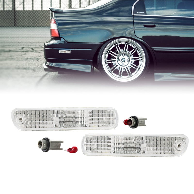USR DEPO Rear Bumper Side Marker Lights Left  Right Compatible with 19941997 Honda Accord  19921996 Honda Prelude  19982002 Accord 2D Coupe Sidemarkers Lamps White Out Crystal Clear