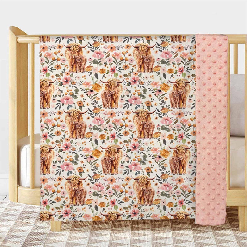 Buerhanerry Highland Cow Baby Blanket for Girls, Boho Floral Farmhouse Highland Cow Toddler Soft Minky Blanket with Double Layer Dotted Backing, Nursery Newborn Baby Crib Receiving Blanket Western Cow, 30"x40" - Image 2