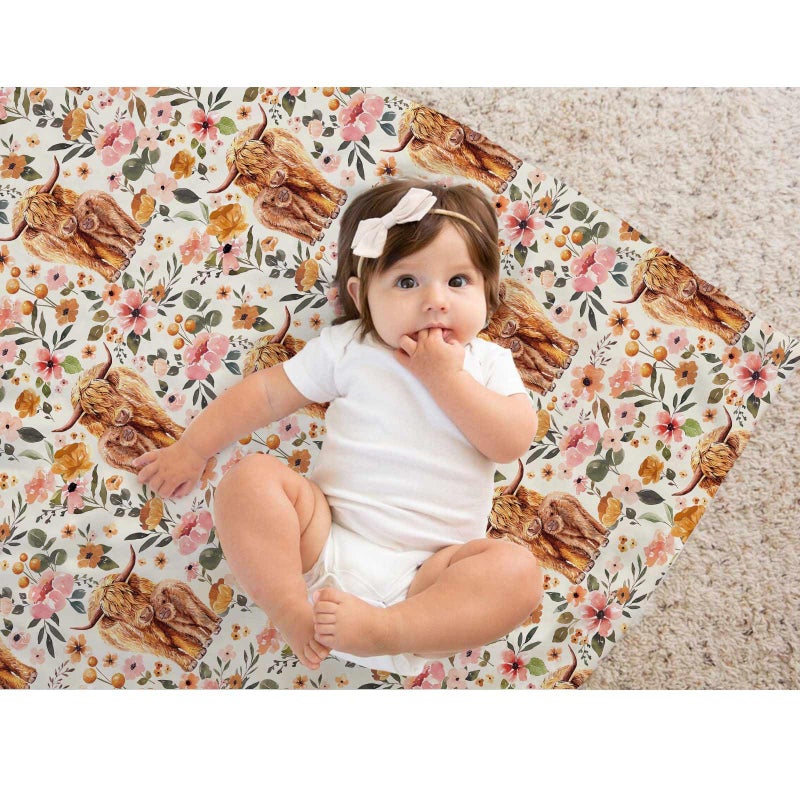 Buerhanerry Highland Cow Baby Blanket for Girls, Boho Floral Farmhouse Highland Cow Toddler Soft Minky Blanket with Double Layer Dotted Backing, Nursery Newborn Baby Crib Receiving Blanket Western Cow, 30"x40" - Image 5