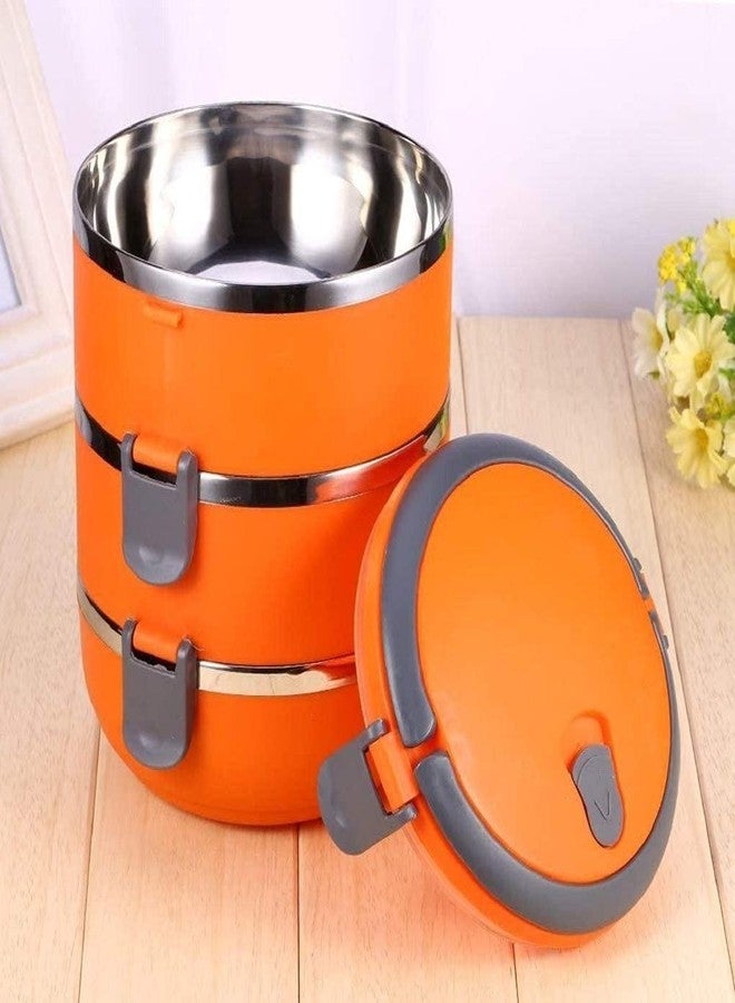 U WORLD UDEETA MART Stainless Steel Food Storage 3 Layer Hot Lunch Box with Easy Lock for Office Travel School (Multicolor) - Image 3