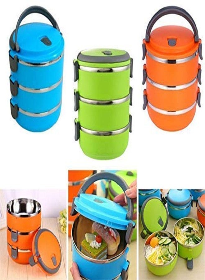 U WORLD UDEETA MART Stainless Steel Food Storage 3 Layer Hot Lunch Box with Easy Lock for Office Travel School (Multicolor) - Image 1