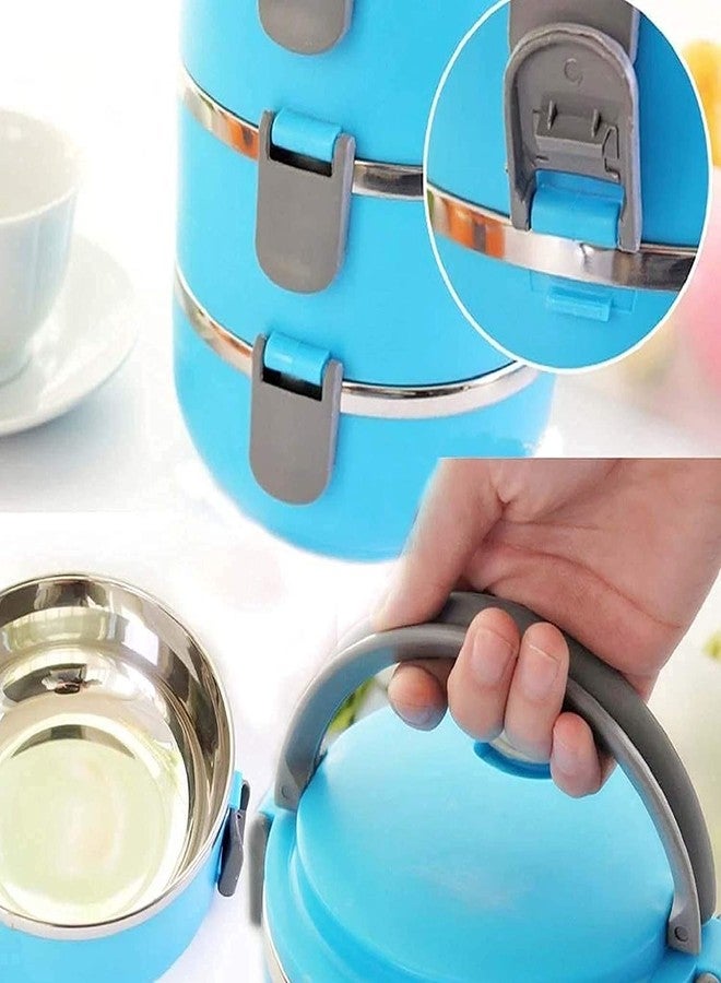 U WORLD UDEETA MART Stainless Steel Food Storage 3 Layer Hot Lunch Box with Easy Lock for Office Travel School (Multicolor) - Image 2