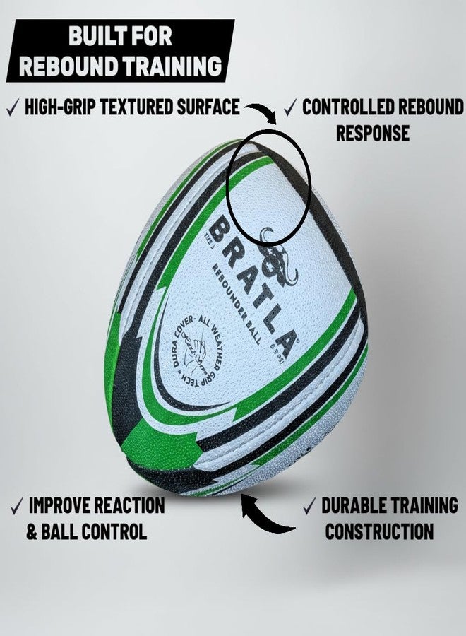 Bratla Pro Size 5 Rugby Rebounder Ball – Half-Ball for Solo Training, Passing & Catching Practice – Durable Grip – Training Weight – Teens & Adults - Image 2