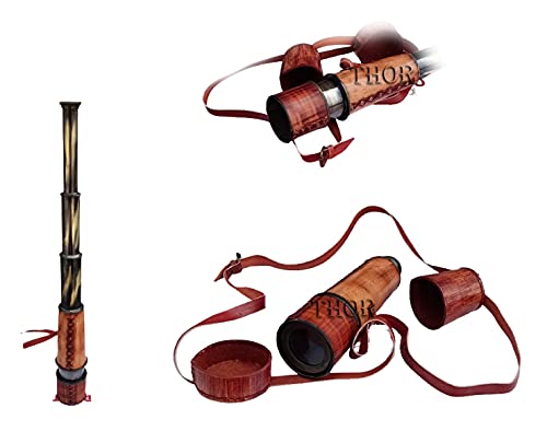 THOR INSTRUMENTS Handheld Pirate Spyglass Brass Nautical Antique Telescope with Leather 18 inches Rustic Vintage Home Decor Gifts - Image 5