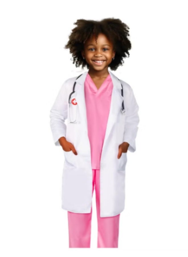 virenia Doctor Costume for Girls Age 3-8 – Complete Kids Doctor Dress Up Set with Lab Coat, Colorful Scrubs, Toy Stethoscope, ID Badge, and Medical Carry Bag – Pretend Play Role Play Costume for Halloween, Career Day, World Doctor Day, Hospital Theme Party, School Dress Up – Ideal for Toddlers, Little Girls, Preschool Kids Who Love Doctor Role Play - Image 4
